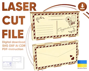 Cash envelope - laser cut file, Wedding gift box pattern