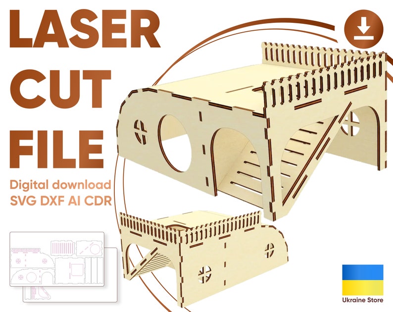 Casa del porcellino d'India File di taglio laser SVG, Piano di casa per piccoli animali domestici per macchine da taglio laser immagine 1