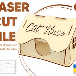 Cat House - File SVG per taglio laser, piano per cuccia per gatti per macchine da taglio