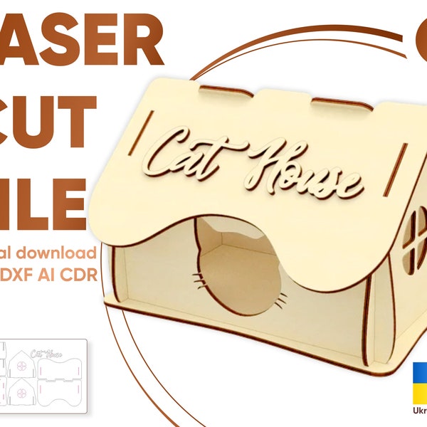 Cat House - File di taglio laser SVG, piano Cat Home Bed per macchine da taglio