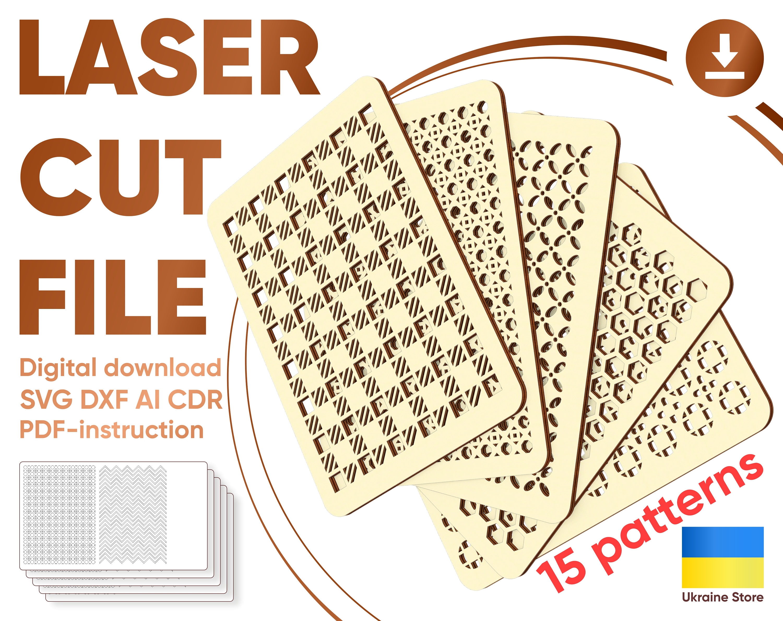 Svg Cut File Pattern Laser Cut Patterns - SVG Files, Set of 15 Vector Plans for Laser ...