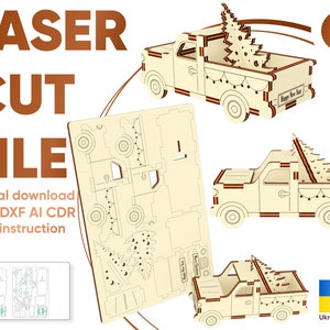 Camión navideño: archivos cortados con láser SVG, patrón cortado con láser de camión Glowforge, camión cortado con láser 3D, archivo digital de descarga instantánea