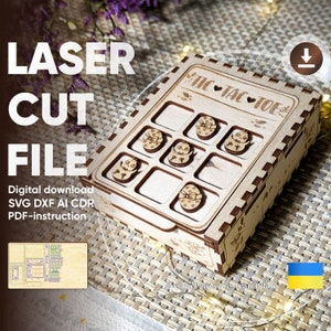 Tic Tac Toe - SVG Laser File, Board Game with box and sets of pieces for all seasons