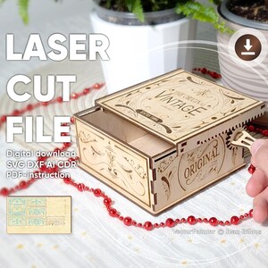 Mechanical Gear Box – Laser Cut File, Vintage Style SVG Plywood Project with Moving Lid image 7