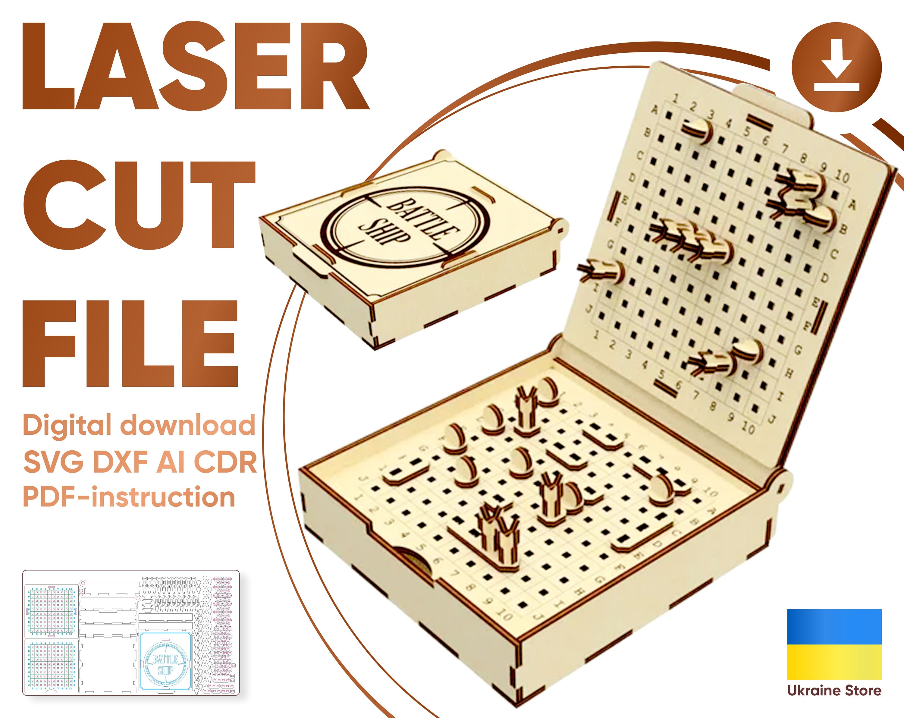 Battleship Board Game Wood Game Laser Cut Game Laser Cut 