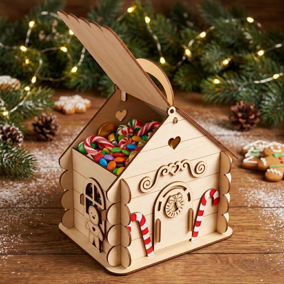 Gingerbread House Candy Box SVG, Christmas Laser Cut File