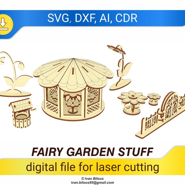 Fairy garden doll furniture - laser cut files, Digital pattern for laser cutting machines