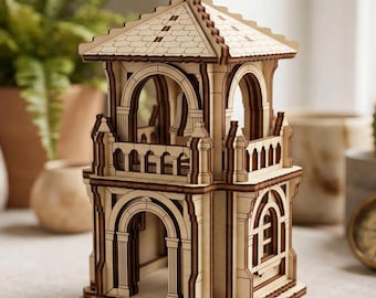 Fairy House Laser Cut File, Wooden Castle Tower Shelf Decor SVG