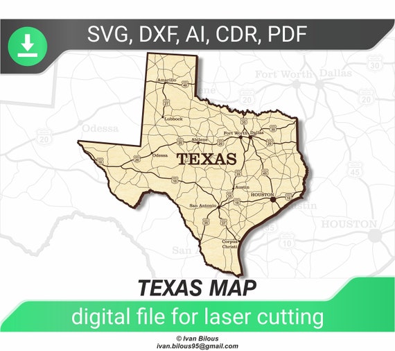 Texas Laser Cut Map SVG File for Laser Machines Glowforge - Etsy