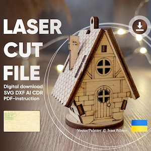 Ornamento della casa di Natale - File di taglio laser SVG, piccolo edificio 3d con un foro per appenderlo