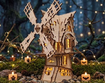 Abandoned Windmill House Laser Cut File, Haunted Halloween Miniature SVG