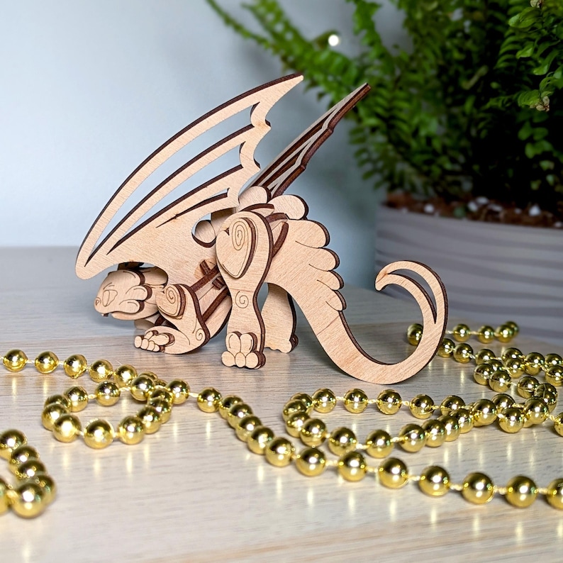 Wooden dragon silhouette ornament, multilayer laser cut file for DIY crafting