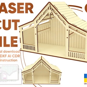 Weihnachtsscheune - Laserschnittdatei, CNC Plan, Glowforge-Muster