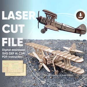 Biplane - laser cut file, Glowforge pattern, Airplane SVG, Digital file, Instant download