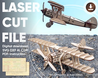 Biplane - laser cut file, Glowforge pattern, Airplane SVG, Digital file, Instant download