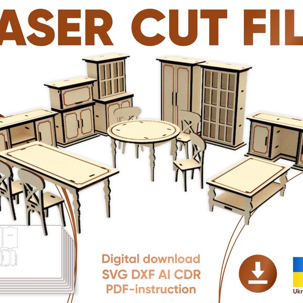 Laser-Dateien - Puppenmöbel SVG-Plan für Schneidemaschinen und Glowforge