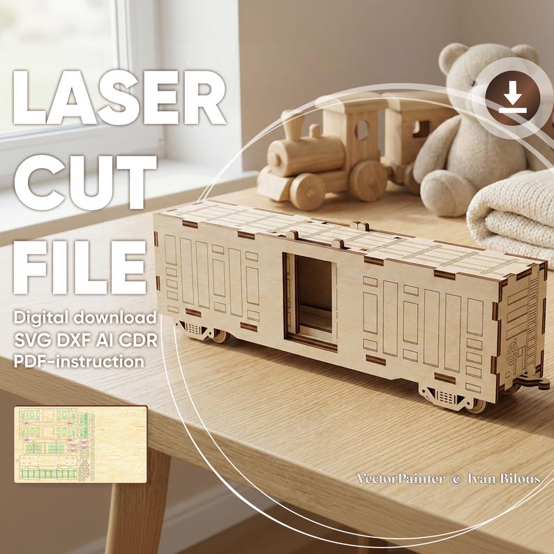 Train Boxcar Model Laser Cut File, Wooden Freight Car SVG CNC Railway ...
