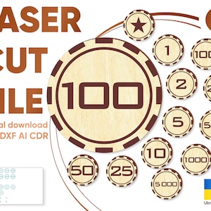 laser cut wood dxf files for laser engraved poker chips laser files token dxf poker token cut template cnc plan , casino laser cut files ai