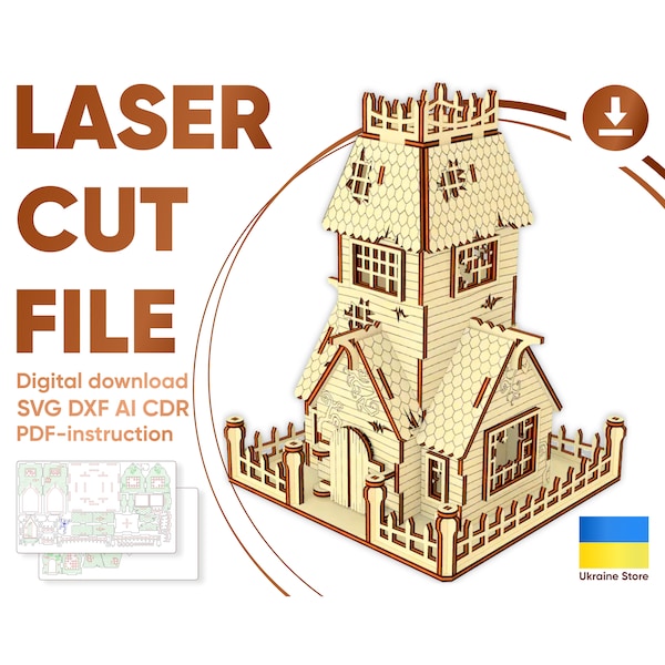 Abandoned House - laser cut file, Halloween laser design SVG DXF plan