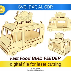 Alimentador de pássaros Fast Food Van - arquivos cortados a laser, padrão digital Glowforge