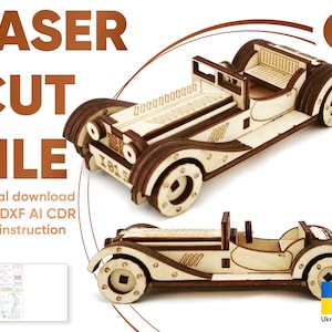 Retro car - Laser cut plan for Cutting machines, Digital vector files