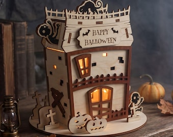 Haunted House Laser Cut File, Halloween Miniature Scene SVG