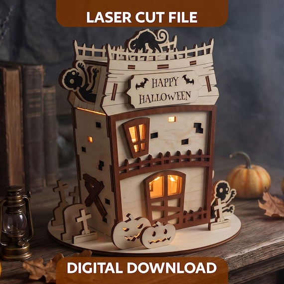 Haunted House Laser Cut File, Halloween Miniature Scene SVG
