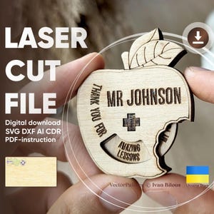 Apple Obrigado professor - Arquivo SVG de corte a laser, planta digital para máquinas de corte a laser e máquinas Glowforge