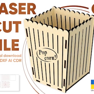 Pudełko na popcorn-plik wycinany laserowo SVG, cyfrowy plan wektorowy dla maszyn tnących