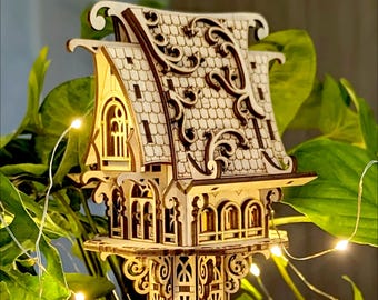 Elf House Garden Stake Laser Cut File, Fairy Decor & Christmas Village SVG