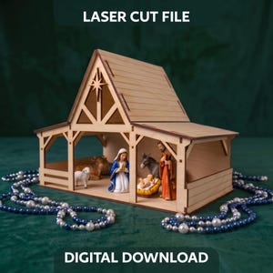 Nativity Barn Laser Cut File, Wooden Christmas Stable Display SVG