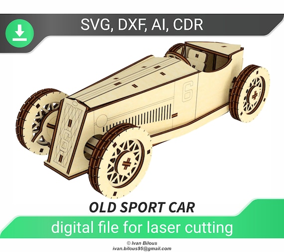voiture glowforge svg fichier coupé pour laser coupé voiture de sport 3d puzzle dxf fichiers pour les fichiers laser vieux plan de voiture cnc modèle pour la machine laser , dxf voiture