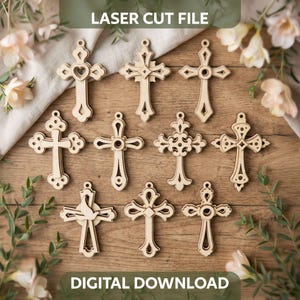 Kreuz Laser Cut Bundle, SVG Christian Ornament Vektor Set Dekorationen CNC-Dateien (digitaler Download)