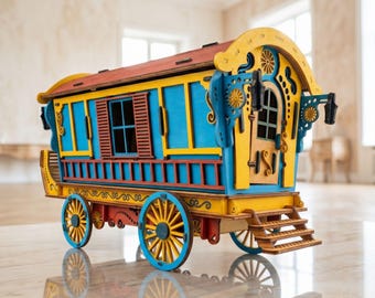 Nomad Wagon Dollhouse Laser Cut File, Miniature Caravan SVG