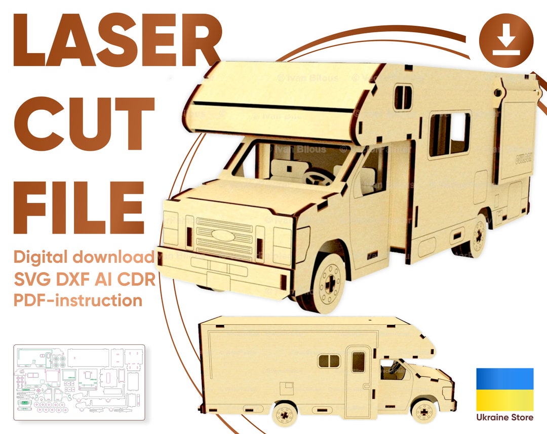 Van Camper Car 3d Laser Cut Model, SVG Ready Made Files for Laser