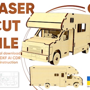 Furgoneta Camper - Modelo cortado con láser en 3D, archivos SVG listos para usar para máquinas láser