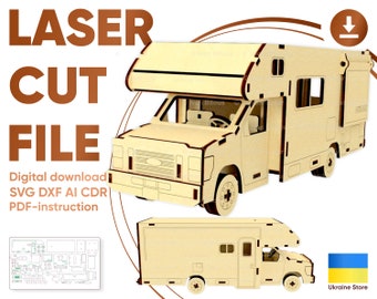 Van Camper Car - 3d Laser Cut Model, SVG ready made files for Laser Machines
