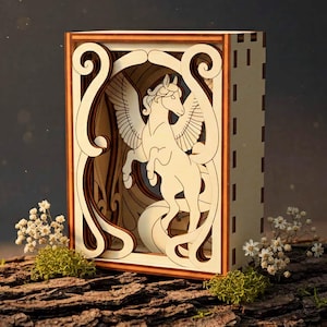 Fichier de découpe laser Pegasus Shadow Box, décor SVG en couches Art nouveau