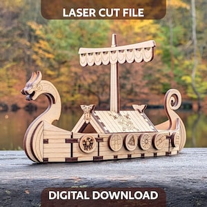 Viking Ship Laser Cut File - SVG Model for Plywood Display (Digital Download)