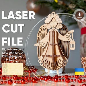 Angel Ornament SVG Laser Cut File – Intricate Holiday Design for Glowforge – Christmas Lantern Angel Decoration Digital File