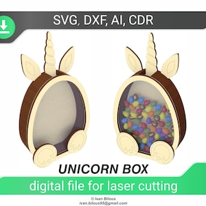 Unicorn box template with acrylic for chocolate Easter eggs - laser cutting plan for cnc machines
