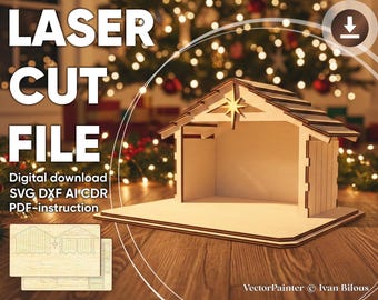 Krippenscheune - Laser Schnitt Datei, SVG Weihnachts Vorlage, Sofort download