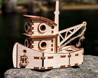 Fishing Boat - Laser Cut File, Ship Vector Plan for Cutting Machines with Assembly Instructions