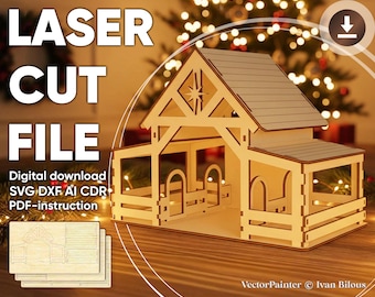 Christmas Nativity Barn - SVG Laser cut file, Vector Template for CNC and Cutting Machines