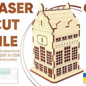 House box - SVG Laser Cut File, 3d Plywood model with Assembly Instructions