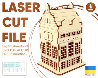 House box - SVG Laser Cut File, 3d Plywood model with Assembly Instructions
