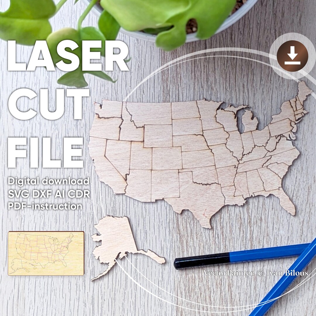 Laser Cut USA Map: Vector File for Cutting Machines - Etsy