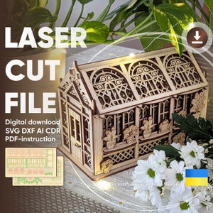 Greenhouse Candy Box - SVG Laser Cut files, Glowforge plan of House for sweets Digital template