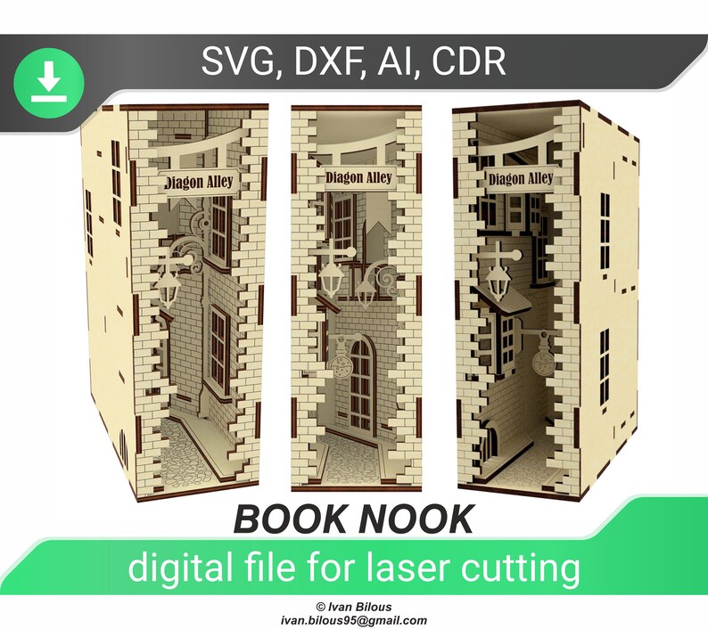 Book nook SVG - Diagon alley file for laser cut 