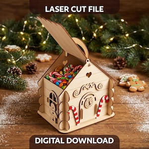 Gingerbread House Candy Box SVG, Christmas Laser Cut File image 1